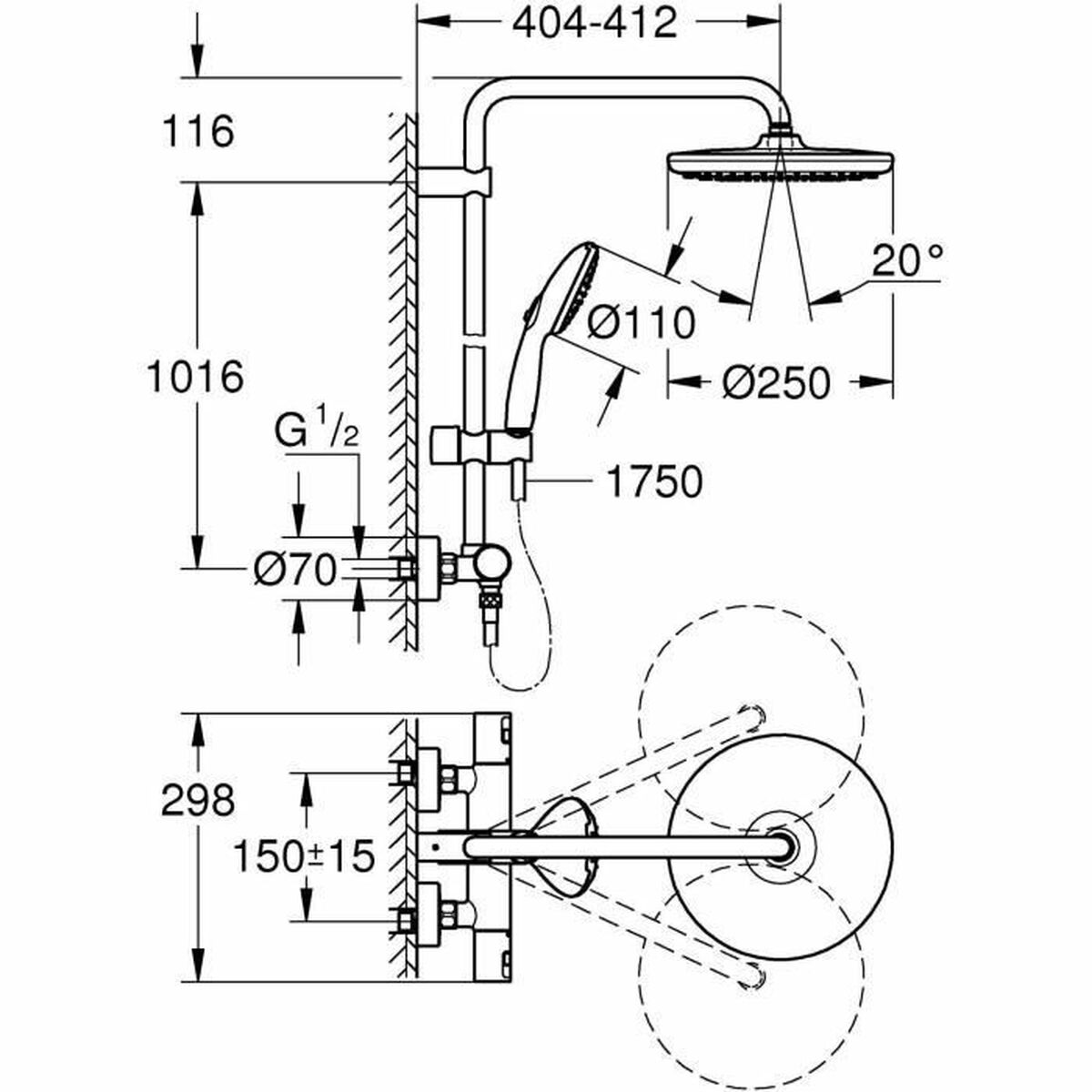 Dušas kolonna Grohe Vitalio Start System 250 ABS 22 mm 25 cm